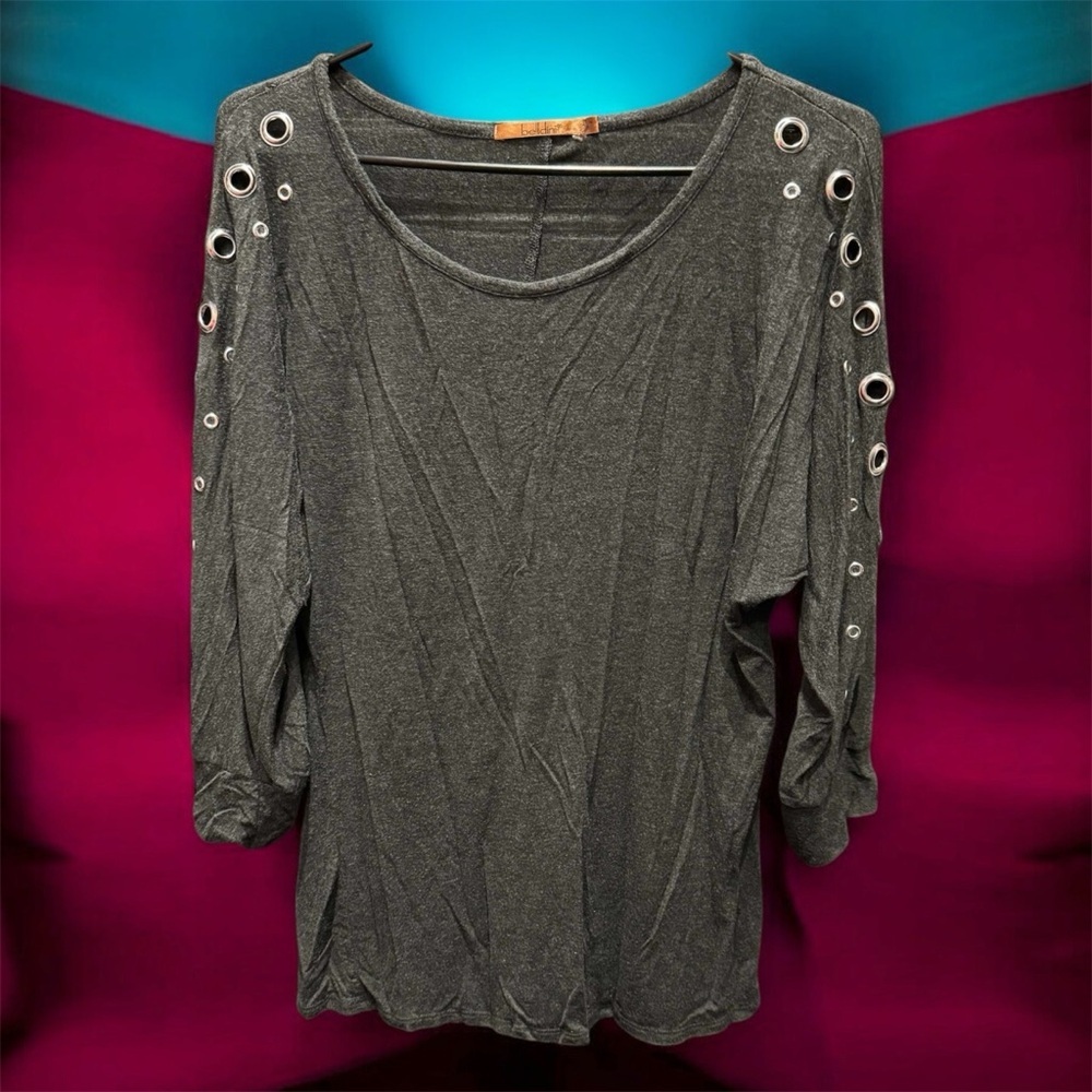 Belldini Charcoal Top with Eyelet Accents SMALL